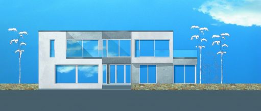 Visualisierter Entwurf der Gebäudefront der Villa